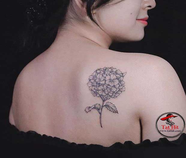 Hydrangea tattoo small black and white